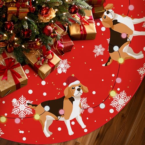 Christmas Tree Skirt Red Tree Skirts Beagle Xmas Tree Skirt Tree Mat 48 Inch Dog Winter Christmas Decorations for Home