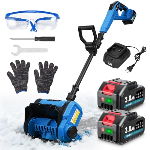 Yofidra Akku Schneefräse, Bürstenlos elektrische Schneefräse mit 2x3.0Ah Akkus & Ladegeräte, 30cm Schaufelbreite, 17cm Schneeräumtiefe, 6m Wurfweite, ±40° Einstellbar