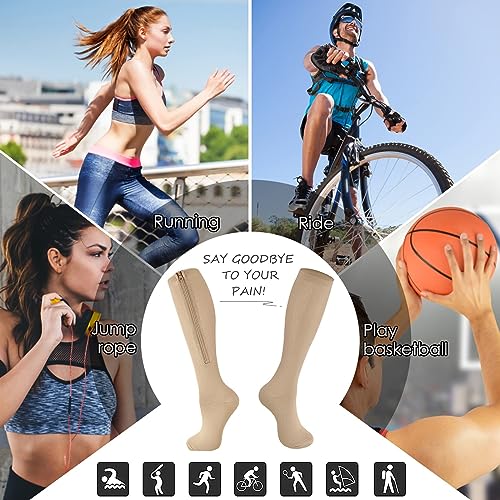Image of cerpite Zipper Compression Socks, 2 Pairs 15-20 mmHg Closed Toe Compression Stockings for Men Women
