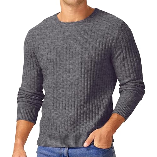 Men's Ribbed Crewneck Pullover Sweater Long Sleeve Casual Sweater Soft Knit Textured Tops Ribbing Edge