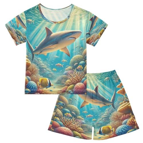 Shark Coral Pajama Set Short Sleeve Summer Pajamas Sleepwear Nightwear Set Cotton 5Y