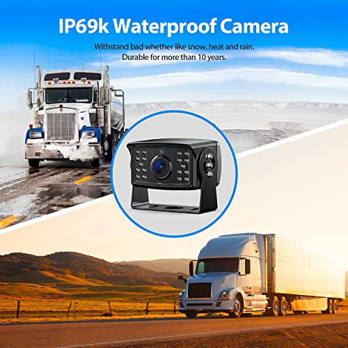 Image of ZEROXCLUB 10 inch HD Backup Camera System Kit, Loop Recording Large Monitor with Wired Rear View Camera, IR Night Vision Waterproof Camera with Safe Parking Lines for Bus, Semi-Truck, Trailer, RV, BY102A