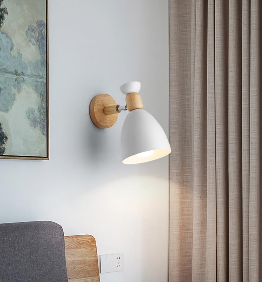 ELINKUME Moderne Wandleuchte – 180° Verstellbar, E27 Fassung, Weißer Lampenschirm – Für Schlafzimmer & Wohnzimmer
