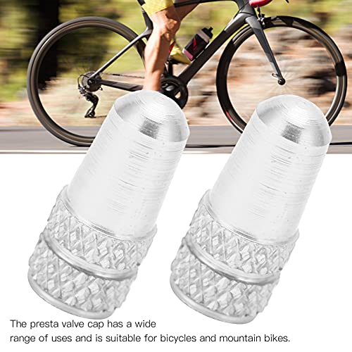 2 piezas tapas de válvula Presta tapas de polvo de válvula Presta cubiertas de válvula Presta de aluminio para neumáticos de bicicleta (Plateado) miniatura 2