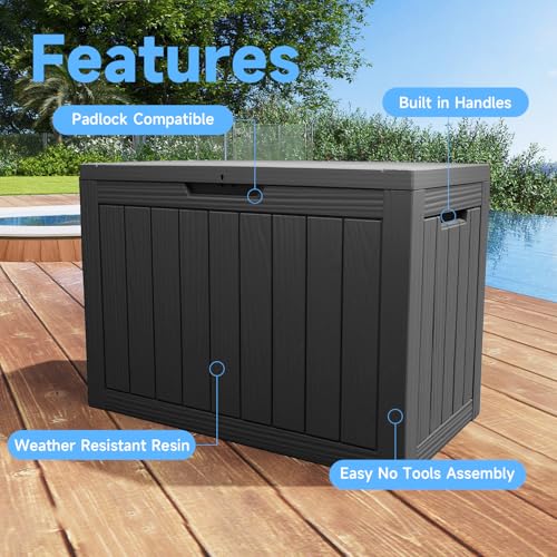 Image of 55 Gallon Outdoor Storage Box Waterproof, UV Resistant Resin Deck Box for Patio Furniture, Outside Storage Box for Garden Tools, Patio Cushions, Black