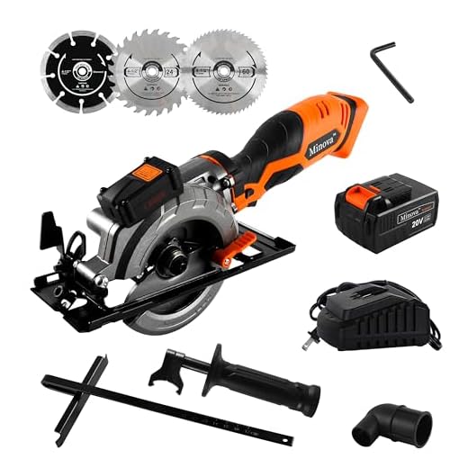 MINOVA Cordless Circular Saw, 20V 4-1/2''Handiness Mini Saw with 4.0 Ah Lithium Battery, Laser&Parallel Guide, 3 Multifunction Cutting Blades, adapt to wood, plastic, aluminum and other soft materials