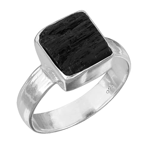 Raw Black Tourmaline Ring | Natural Black Tourmaline Silver Ring | Genuine Rough Tourmaline Handmade Ring | Sterling Silver 925