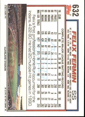 Miniatura 2 de 1992 Topps #632 Felix Fermin MLB Baseball Trading Card