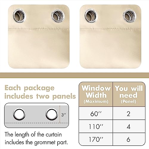 MIULEE 63" Long Room Darkening Curtains Thermal Insulated Drapes Solid Window Treatment Set Grommet Top Light Blocking Blackout Curtain for Living Room/Bedroom 2 Panels Cream Beige