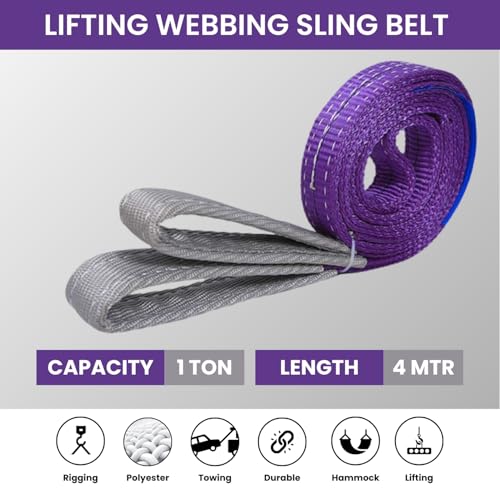 Image of Shield Flex Heavy Duty Lifting Sling Belt (Pack of 2) | Polyester Webbing Flat Belt for Material Handling, Towing, Construction & Industrial Use (1 Ton 4 Mtr)