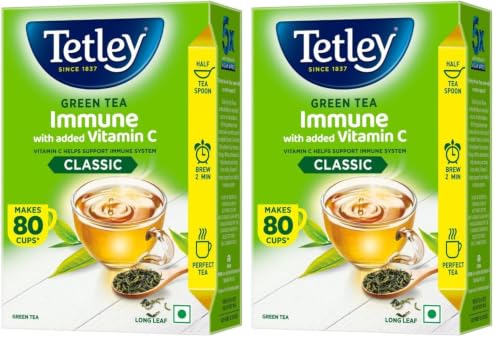 Image of Tetley Loose Green Tea Leaves 100g, Classic Flavour, Immune With Added Vitamin C, Makes 80 Cups, Long Leaf Tea, 5X Antioxidants As An Apple (Pack of 2)