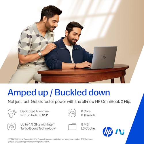 Image of HP OmniBook X Flip OLED (Previously Envy) Intel Core Ultra 5 226V, 40 Tops(16GB LPDDR5X,512GB SSD) 3K, Touch, 120hz,14'' /35.6cm, Win11, Office24, Meteor Silver,1.38kg, fm0058TU,Pen, Next Gen AI Laptop