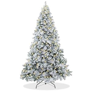 Casafield 6FT Pre Lit Realistic Snow Flocked Pine Artificial Holiday Christmas Tree with Sturdy Metal Stand