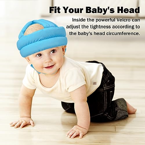 Image of Baby Head Protector Baby Helmet for Crawling Walking, No Bumps Safety Head Adjustable Protective Cap for Walking, Playing (Blue)