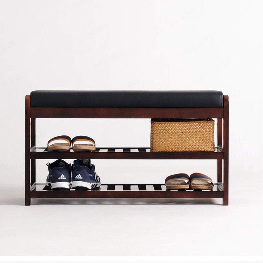 Banc à chaussures en bois massif nordique avec assise premium en PU