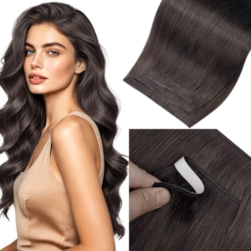 Image of LaaVoo Genius Weft Tape in Hair Extensions Human Hair Seamless Tape in Extensions Cool Brown Tape Weft Human Hair Extension Natural 18inch 90g 4pcs