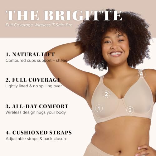 Image of Leading Lady, Brigitte Full Coverage, Wireless, Padded T-Shirt Bra, Ballet Back, Side & Back Smoothing, Wide Straps, 36A-54G