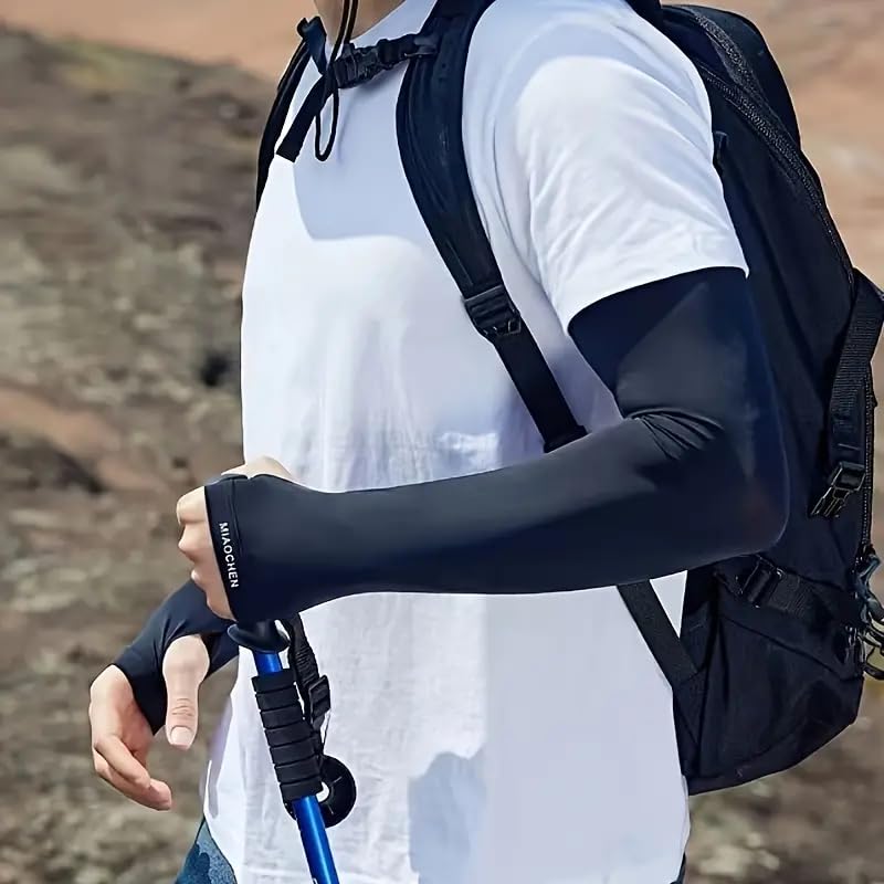 Image of GARRY LEFFS 4 Pairs Arm Sleeves For Men & Women Black UV Rays Tan Protection Breathable Cooling Hand With Thumb Design For Men Bike Riding, Sports, Cricket, Cycling, sunny days