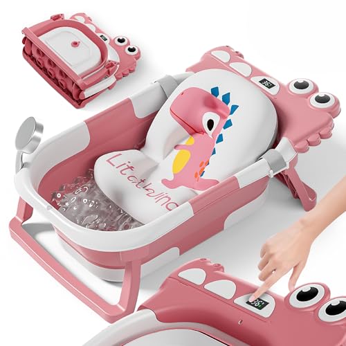 Vaschetta Bagnetto Neonato Pieghevole - Vaschetta Bagnetto Bambini 1-3 Anni Con Cuscino Da Bagno - Vaschetta Bagno Neonato Con Termometro - Supporto Bagnetto...