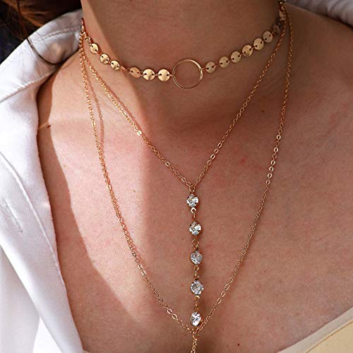 Suyi Stylish Layered Sequins Choker Necklace with Thin Long Chian Pendant for Women Lady3