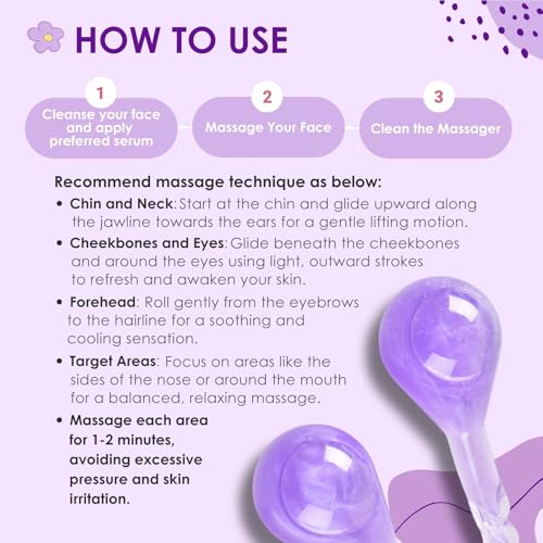 Lazzybeauty Facial Ice Globes, Cryo Cooling Balls with Anti-Slip Handle for Face, Eyes & Neck, Relaxing Beauty Massage Tool for Soothing and Refreshing Skincare Routine, Quicksand Purple