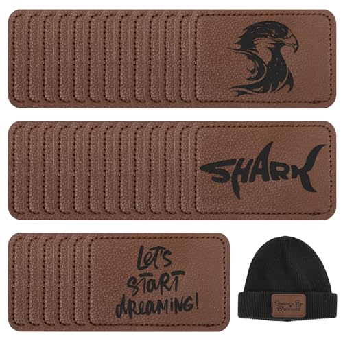 50 Pack Blank Leatherette Hat Patch with Adhesive, Rectangle Laserable Leatherette Patch, Faux Leather Patches for Hats Custom Fabric Repair Sew Laser Supplies (Cocoa Brown)