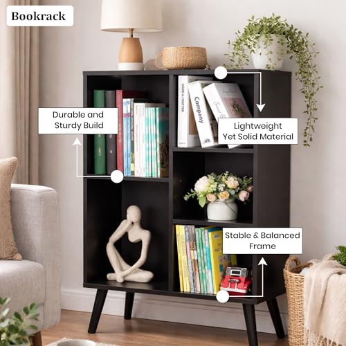Image of Callas Small Black Bookshelf 3 Tier Modern Bookcase with Legs for Home, Office Book Case Storage Rack BR-10 Black(R)
