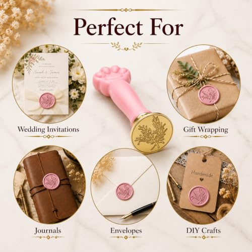 Image of Curated Cart 1 Wax Seal Stamp Kit Decorating Gift Cards Wedding Invitations Envelopes Letters Sealing (Leaf Stamp)