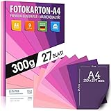 Magenta Farben FOTOKARTON A4 27 Stück Purpur - 300g Blätter – Bastel Bogen - Blau, Lila, Pink, Violett dicker als Tonkarton , Pappe zum Basteln, Zeichenkarton - DIY Schule verschiedenen Farben