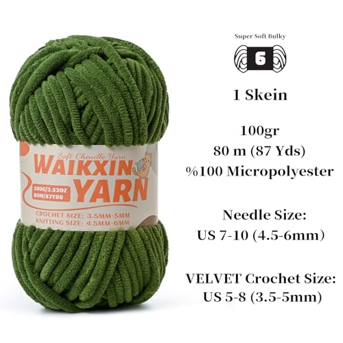 Image of (3 Pine Green) 3 Pack Super Soft Fuzzy Chenille Chunky Yarn for Crocheting, 300g (261yds) Velvet Fluffy Amigurumi Yarn for Hand Knitting Baby Blankets Weaving Craft