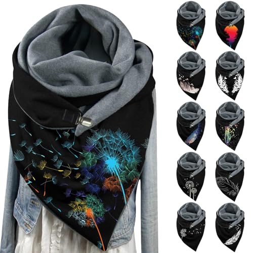 Generisch Schal Damen Winter Warm Schlupfschal Herbst Halstuch Kuschelig Winterschal Blumen Muster Schal Frauen Deckenschal Halstuch Scarf Poncho Cape(#01-01, Einheitsgröße)