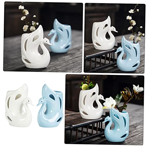 Doitool 2Pcs Swan Ceramic Vase Pottery Vase Hydroponic Vase Desk Decoration Small Ceramic Vase Ceramic Flower Pot Table Centerpieces Vase Small Vase Adornment Lovely Vase Office Decor Mini #TOP1