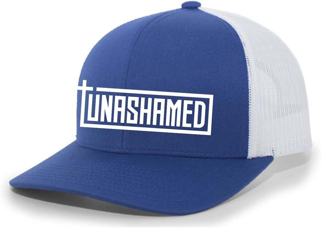 Mens Christian Hat Embroidered Unashamed Cross Scripture Mesh Back Trucker Hat