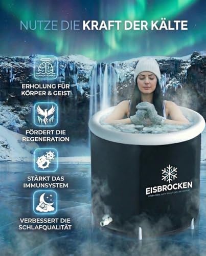 EISBROCKEN Eisbaden Tonne,Faltbare Eistonne 80 cm Ø mit 7 Schicht Isolierung, Indoor & Outdoor Kältebad für Sport & Entspannung, Regeneration & Erholung