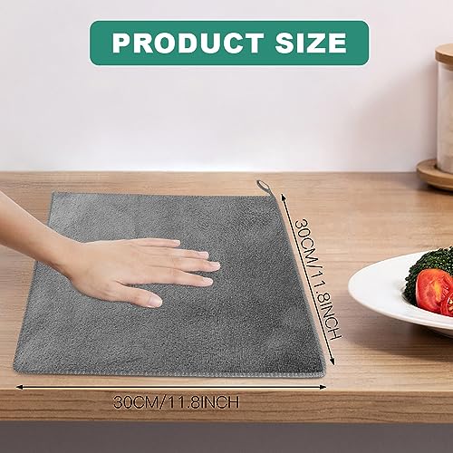URAQT 12 Piece Hand Towels Set Superfine Fiber Washcloths Hotel Quality Super Soft and Highly Absorbent Thick Towels Machine Washable for Bathroom Kitchen Gifts (Gray/30 * 30cm) - Image 4