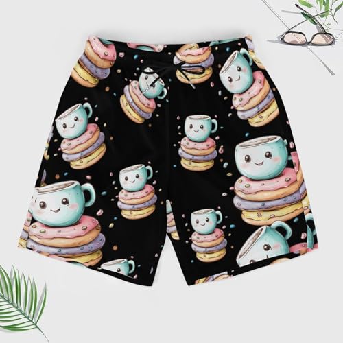 Coffee and Doughnuts Beach Shorts for Men Swim Trunks Quick Dry Swim Shorts with Compression Liner Pocket3