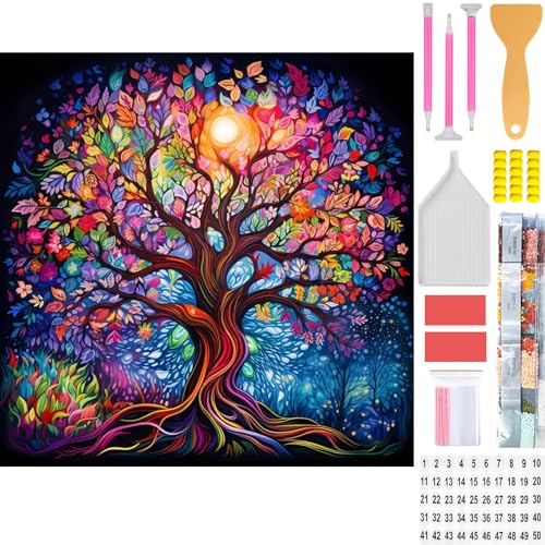 Amyaker ダイヤモンドアート キット 四角いビーズ 全面 ダイアモンドビーズ絵画キット 日本語キャンバス DIY 手作り絵画 手芸キット モザイクアート 5D モザイクアート ダイヤモンド塗装 全面貼り付けタイプ 30x30cm 生命の木