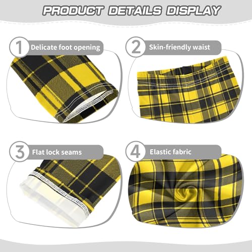 Girls Leggings Yellow Black Tartan Plaid Kids Length Leggings Pants Toddler Athletic Soft Tights Trousers 4T3