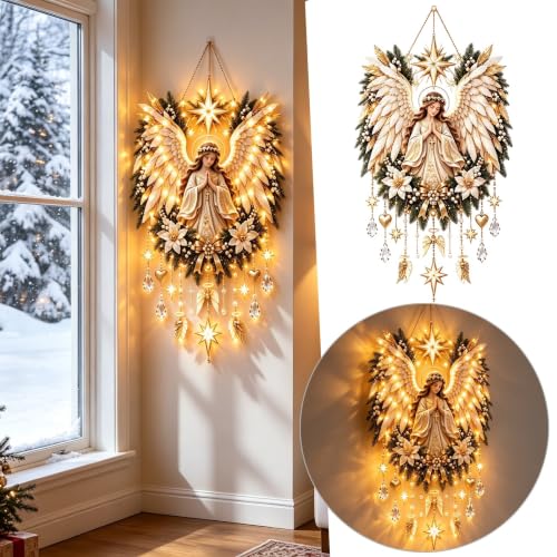 Golden Wing Angel Christmas Ornament, LED Stained Glass Suncatcher Decor，A - image 2