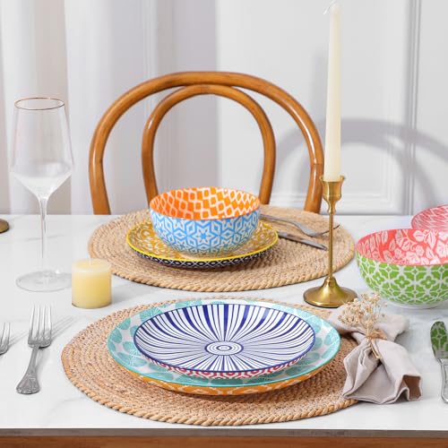 Image of Selamica Ceramic Plates and Bowls Sets,32 Pieces Dinnerware Sets for 8,Scratch Resistant Dish Set for family gathering,Dishwasher & Microwave Safe, Assorted Colors