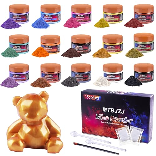 MTBJZJ Mica Powder for Resin, 15 Colors - 20g/Bottle of Epoxy Resin Color Pigment,for Candle Dye, Lip Gloss Pigment, Soap Making, Slime Colorant, Paint, Bath Bombs,Nail Polish and Eye Shadow