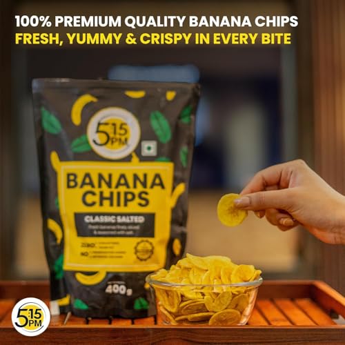 Image of 5:15PM Kerala Banana Chips 400gm Packet - Crispy Yellow Baked Banana chips Wafers | Classic Salted Flavour (Pack of 3)