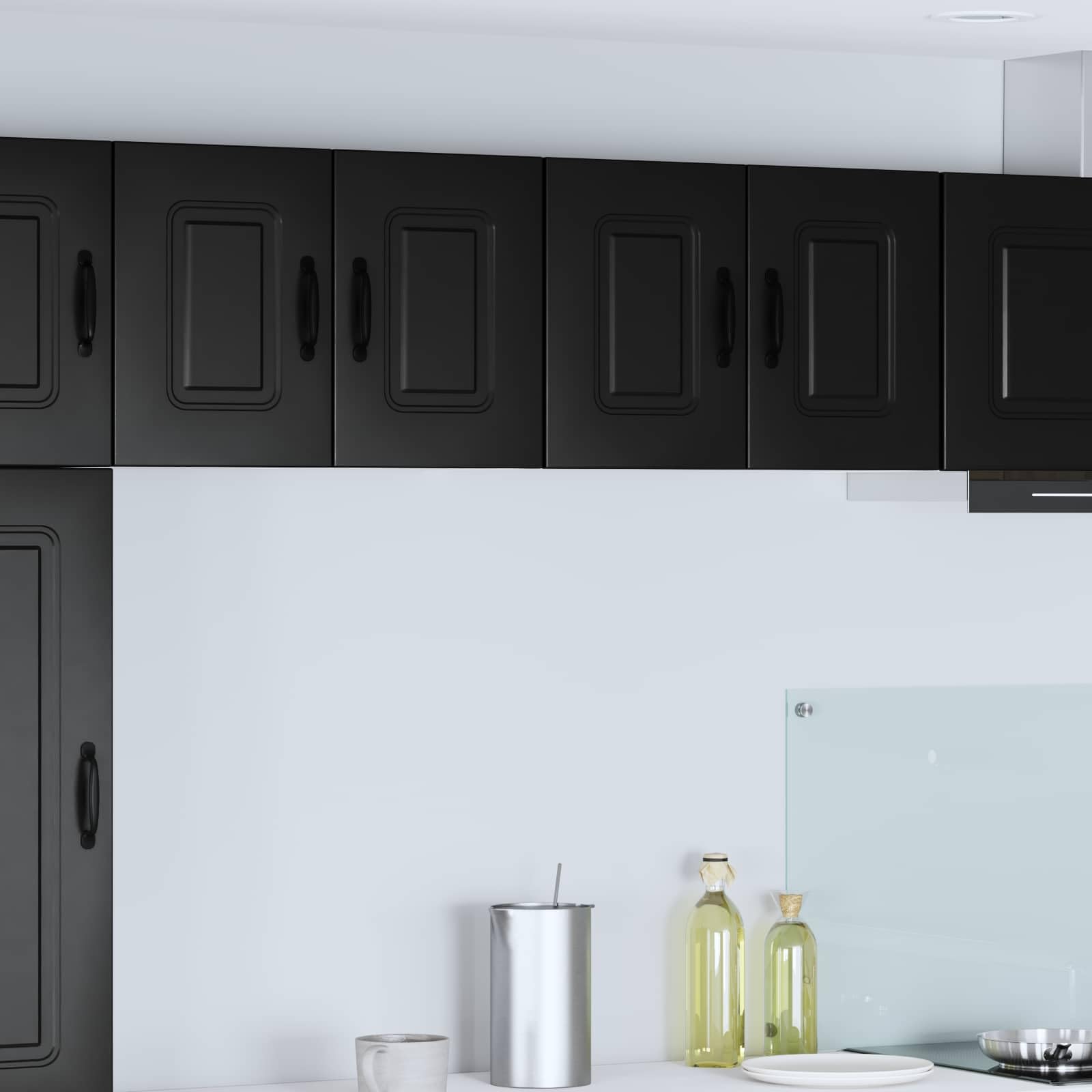 Armadio da cucina in legno nero, 2 pezzi, 60 x 31 x 40 cm, con 4 ante e ripiani, armadio multiuso per riporre oggetti, autoportante per cucina, cantina, dispensa, piano di lavoro