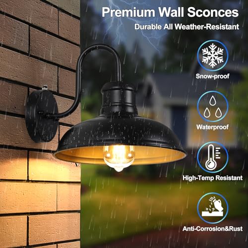 TOBUSA 2-Pack Dusk to Dawn Outdoor Wall Lights, 10’’ Waterproof Farmhouse Gooseneck Outdoor Barn Light, Anti-Rust Vintage Black&Gold Outside Wall Sconce Lights for House Porch Garage by TOBUSA - Used condition - Image 4