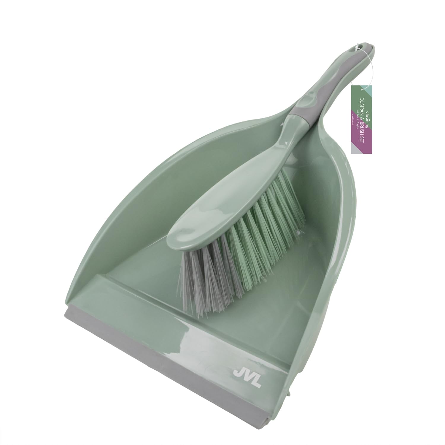JVL Dustpan and Brush Set with Rubber Grip – Handheld Home Cleaning Set, Green