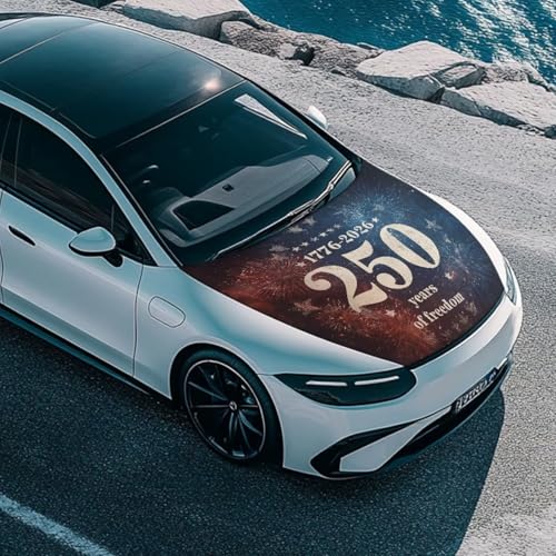 Image of Fireworks USA 250 Years of Freedom Pattern Car Hood Cover, All-Season Car Bonnet Banner Universal Fit Truck Sedan Dustproof Automotive Hood Covers, Vehicles Decoration