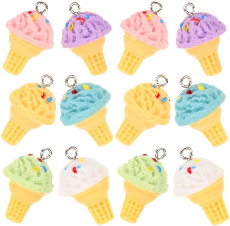 Resin Ice Cream Charms for Jewelry Making 24Pcs Diy Keychain Necklace Bracelet Craft Accessories Lightweight Ice Cream Pendant Charms with Hanging Hoop - Image 9