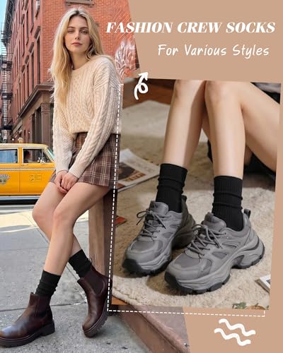 Image of YSense Women's Cotton Crew Socks 6 Pairs, Long Cute Aesthetic Neutral Athletic Boot Socks for Women Stocking Stuffers Gifts