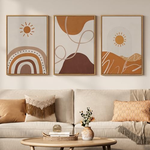 Framed Sun Rainbow Boho Wall Art Set of 3 for