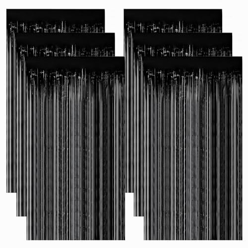 LEIMEND 6 Pièces Rideau Metallique Noir 1X2 Mètres Rideau Frange Paillette Noir pour Le Nouvel an Halloween Décorations de Noël Fêtes d'anniversaire...